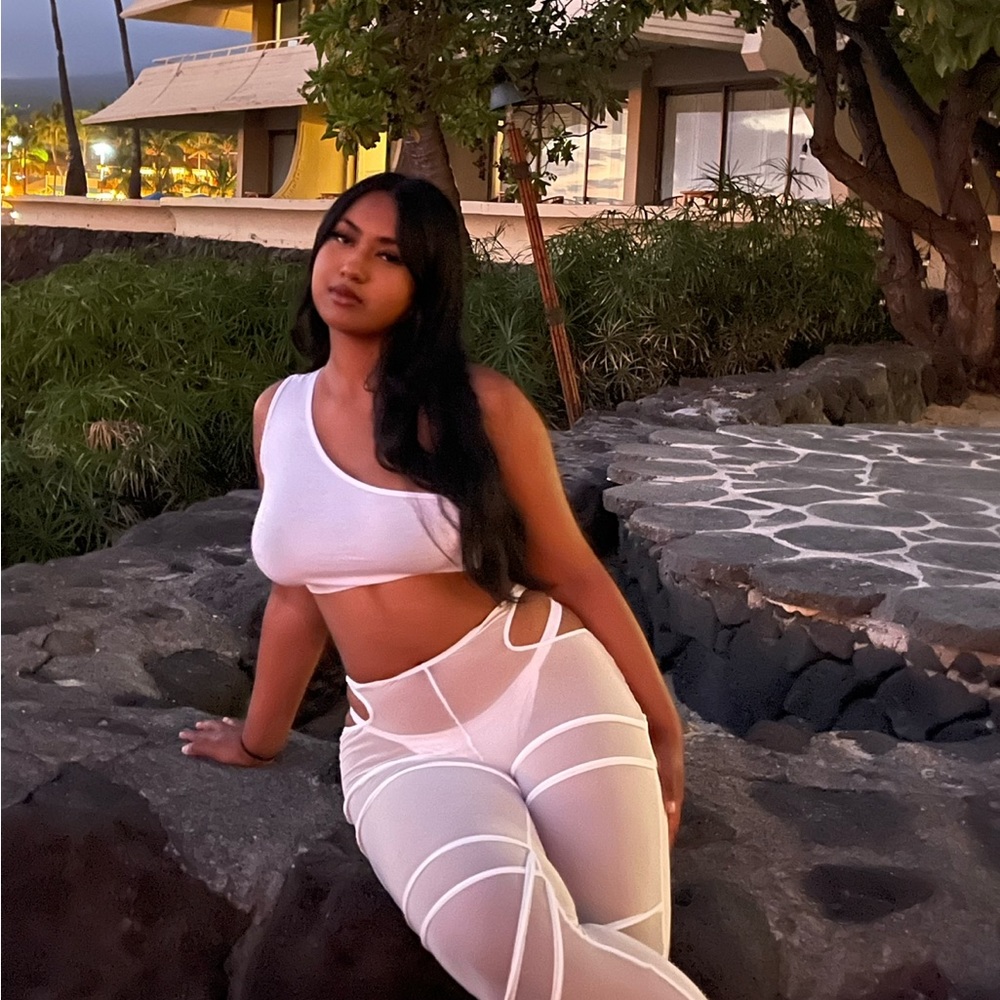 pretty little thing mesh white tie pants